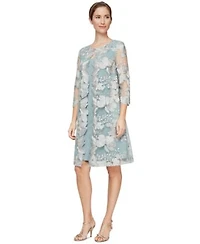 Alex Evenings Womens Embroidered Jacket Dress