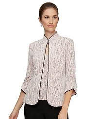 Alex Evenings Printed Piped 3/4-Sleeve Two-Piece Glitter Top & Jacket