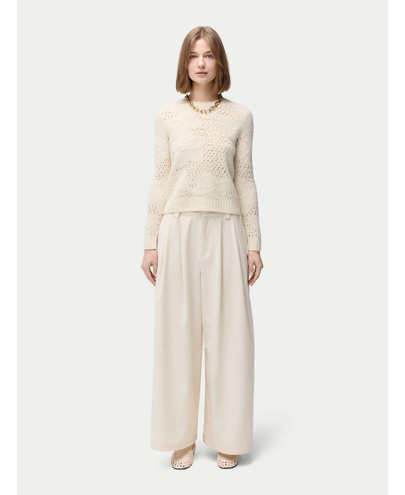 Gobi Cashmere Women's Floral pattern Ajour-Knit Cashmere Sweater