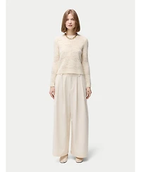 Gobi Cashmere Women's Floral pattern Ajour-Knit Cashmere Sweater