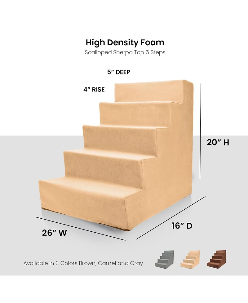 Home Base 5-Step Dog Stairs for Bed, Dog Steps for Couch, Pet Stair for Cats and Dogs Non-Slip and High Density Foam