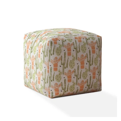 Cotton Pouf Ottoman with Cactus Design – Trendy & Soft