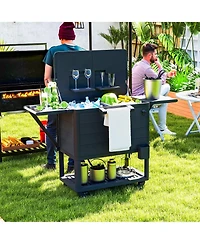 Outsunny Patio Cooler Cart 104 Quart Rolling Ice Chest with Shelves,