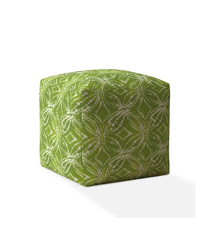 17" Green and White Cotton Damask Pouf Ottoman