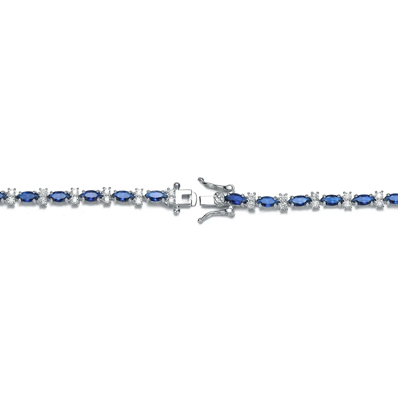 Sterling Silver White Gold Plated Colored Marquise Cubic Zirconia Tennis Bracelet