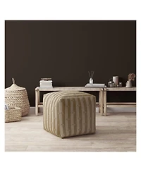 17" Taupe Cotton Floral Pouf Ottoman