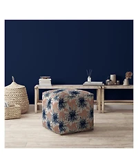 17" Pink and Blue Canvas Floral Pouf Ottoman
