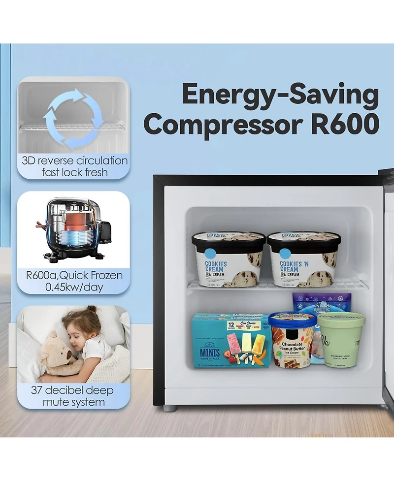 Zafro Mini Freezer, 1.2 Cu.ft Small Upright Freezer with Handle, Removable Shelves, 7 Adjustable Thermostat, Low Noise for Bedroom/Apartment/Office
