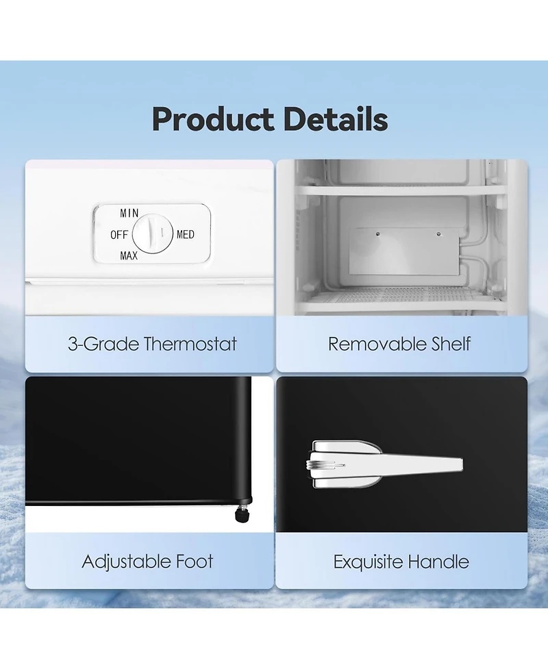 Zafro Compact Upright Freezer, 2.3 Cu Ft with Handle, Removable Shelves, Adjustable Thermostat, Low Noise Design for Bedroom, Apartment or Office