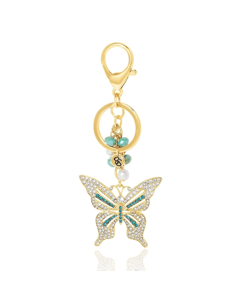 Jessica Simpson Butterfly Charm Keychain – Elegant Gold-Tone with Blue Accents