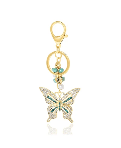 Jessica Simpson Butterfly Charm Keychain – Elegant Gold-Tone with Blue Accents