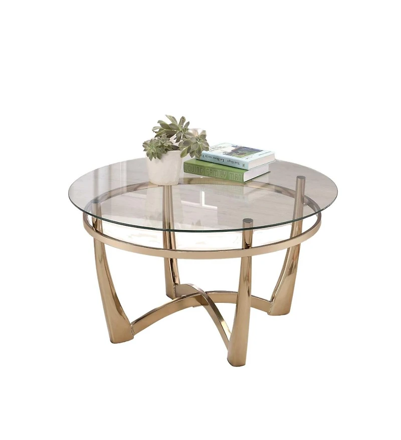 Modern Round Coffee Table – Metal Frame with Glass Surface
