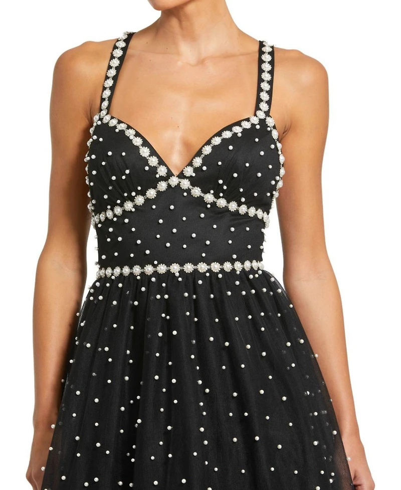 Mac Duggal Women's Pearl Beaded High Low Gown