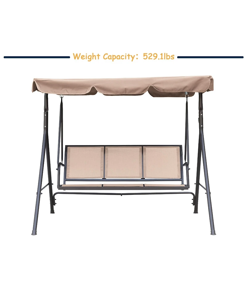 Patio Swing Outdoor Porch Swing Chair for Adults with Removable Cushion Textilene 3 Seat Large Converting Canopy Swing Glider for Garden Backyard Deck