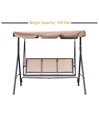 Patio Swing Outdoor Porch Swing Chair for Adults with Removable Cushion Textilene 3 Seat Large Converting Canopy Swing Glider for Garden Backyard Deck