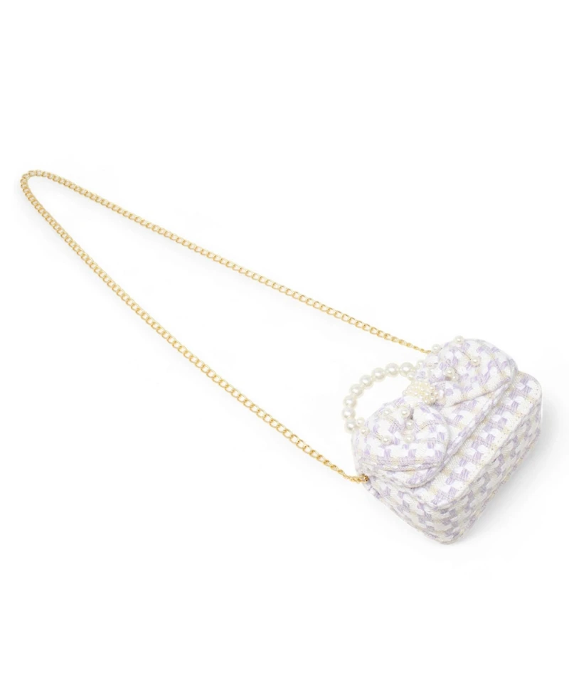 Tiny Treats + Zomi Gems Girls Tweed Jumbo Pearl Bow Handbag, Pink