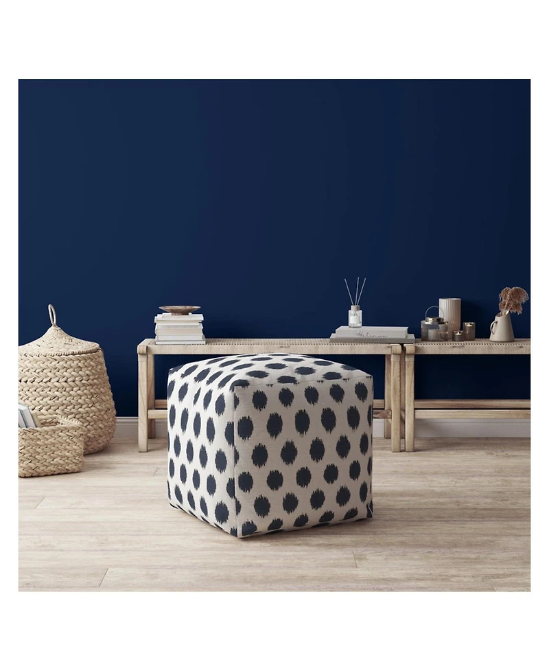 17" Blue and White Canvas Polka Dots Pouf Ottoman