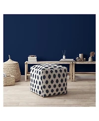 17" Blue and White Canvas Polka Dots Pouf Ottoman