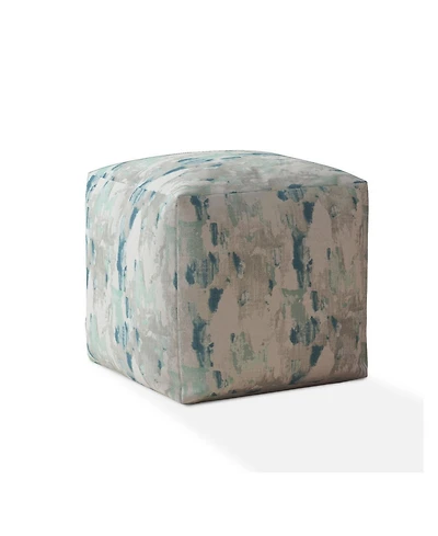 17" Blue and White Canvas Abstract Pouf Ottoman
