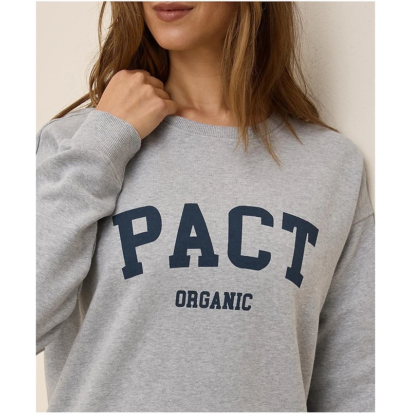 Pact Women's Organic Cotton Cloud Brushed Fleece Graphic Crew Sweatshirt