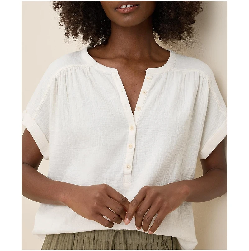 Pact Women's Cotton Coastal Double Gauze Short Sleeve Popover