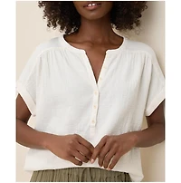 Pact Women's Cotton Coastal Double Gauze Short Sleeve Popover