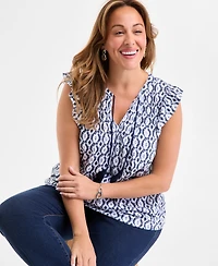 Style & Co Plus Size Printed Ruffle Pintuck Top, Exclusively at Macy's
