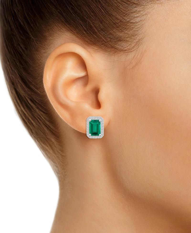 Lab-Created Emerald (1-3/4 ct. t.w.) & White Sapphire (1/4 Rectangle Halo Stud Earrings 10k Gold (Also Gold)