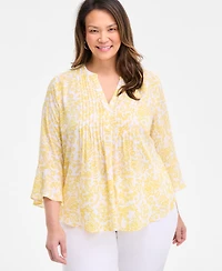 Style & Co Plus Morning Glories Pintuck Top, Exclusively at Macy's