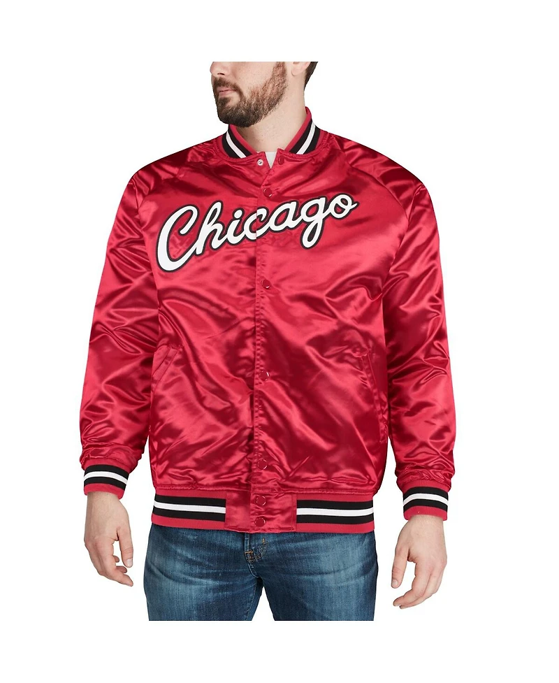Mitchell & Ness Men's Red Chicago Bulls Hardwood Classics Throwback Wordmark Satin Jacket