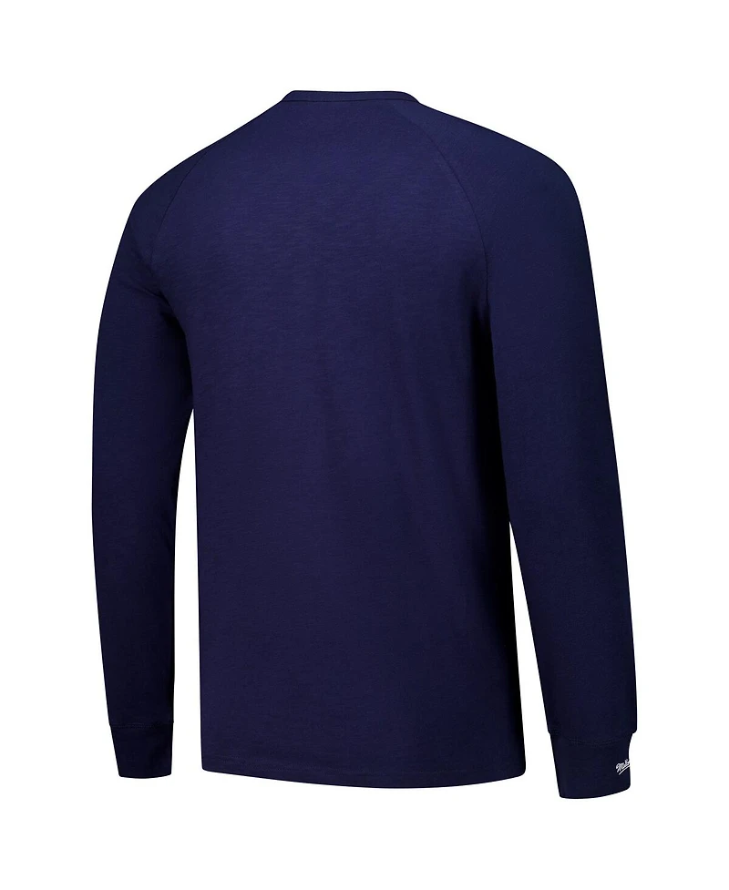 Mitchell & Ness Men's Navy Milwaukee Brewers Arched Logo Slub Long Sleeve T-Shirt