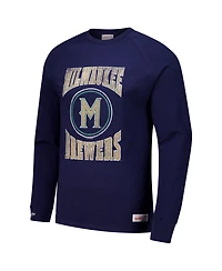 Mitchell & Ness Men's Navy Milwaukee Brewers Arched Logo Slub Long Sleeve T-Shirt