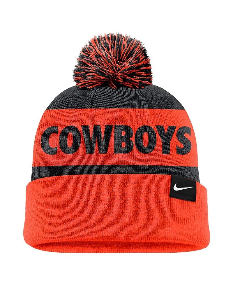 Nike Men's Navy/Orange Oklahoma State Cowboys Peak Stripe Cuffed with Pom Knit Hat