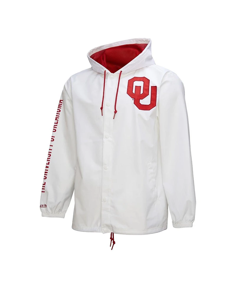 Mitchell & Ness Men's White Oklahoma Sooners Coaches Full-Snap Hoodie Jacket
