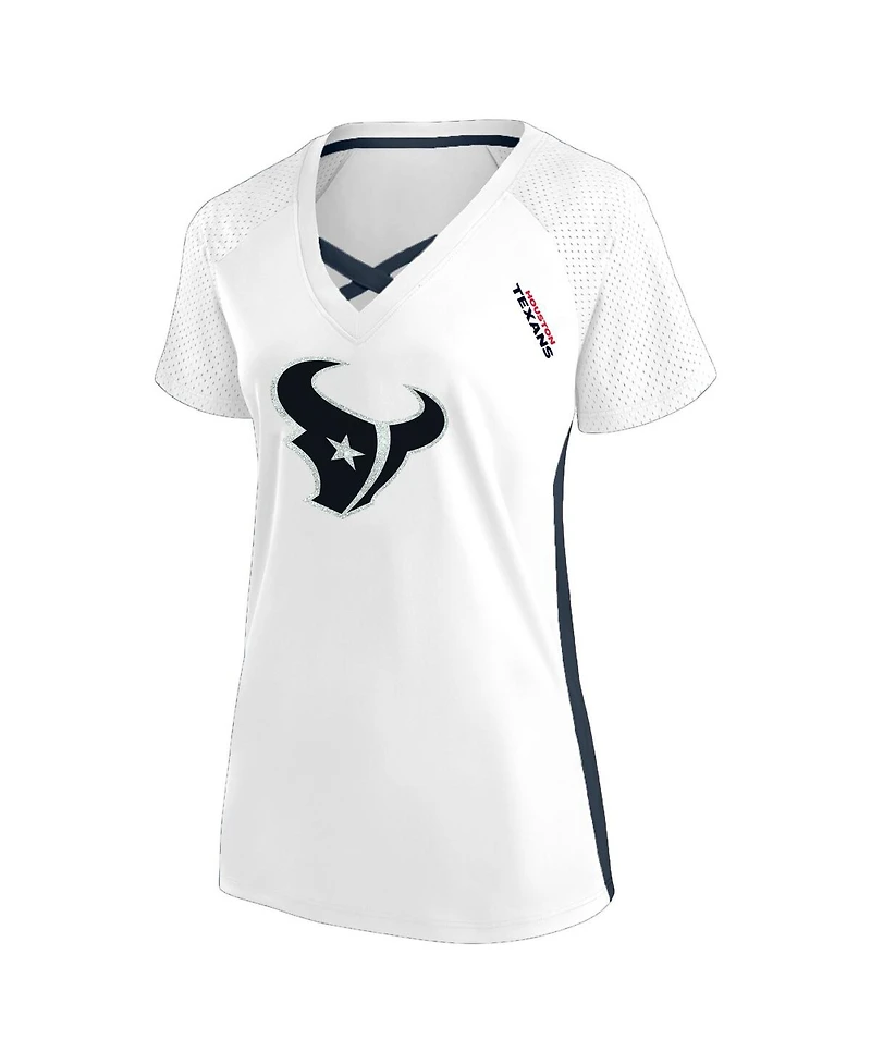 Fanatics Women's White Houston Texans Plus Size Glitter Lace-Up V- Neck T-Shirt
