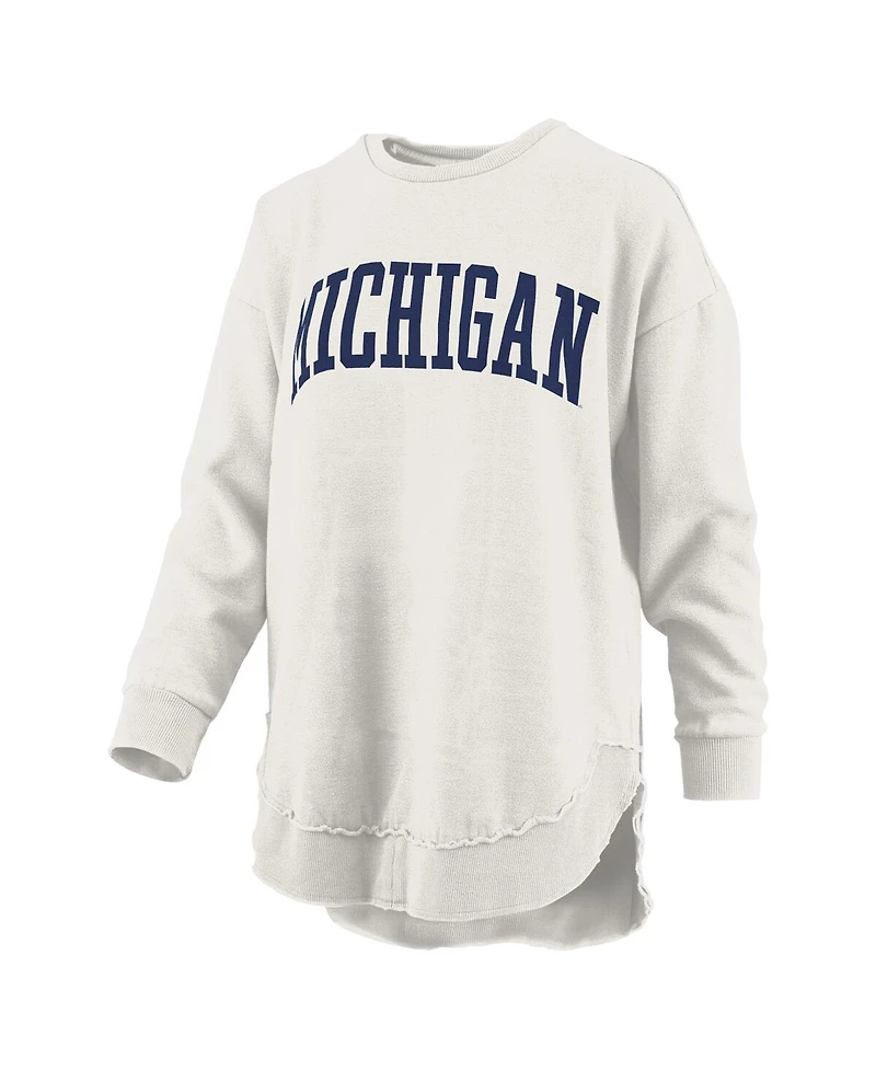 Pressbox Women's Oatmeal Michigan Wolverines Melange Poncho Vintage Fleece Long Sleeve Pullover Sweatshirt