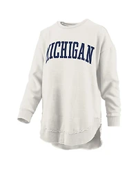 Pressbox Women's Oatmeal Michigan Wolverines Melange Poncho Vintage Fleece Long Sleeve Pullover Sweatshirt