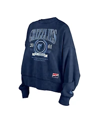 New Era Women's Navy Memphis Grizzlies Hardwood Classics Enzyme Wash Oversized Boxy Pullover Sweatshirt