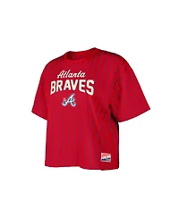 New Era Women's Red Atlanta Braves City Connect Multiplier Pinstripe Cropped T-Shirt