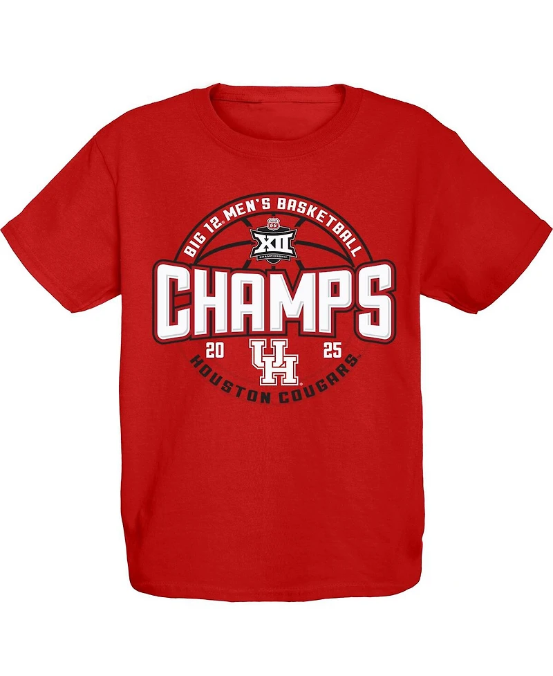 Blue 84 Big Boys and Girls Red Houston Cougars 2025 12 Men's Basketball Conference Tournament Champions T-Shirt