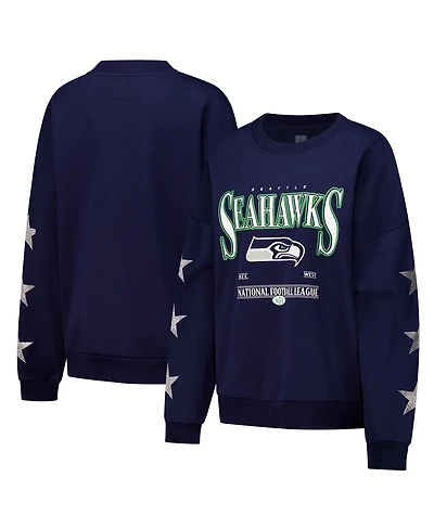Gameday Couture Women's Navy Seattle Seahawks Rhinestone Star Sleeve Settle the Score Tri-Blend Pullover