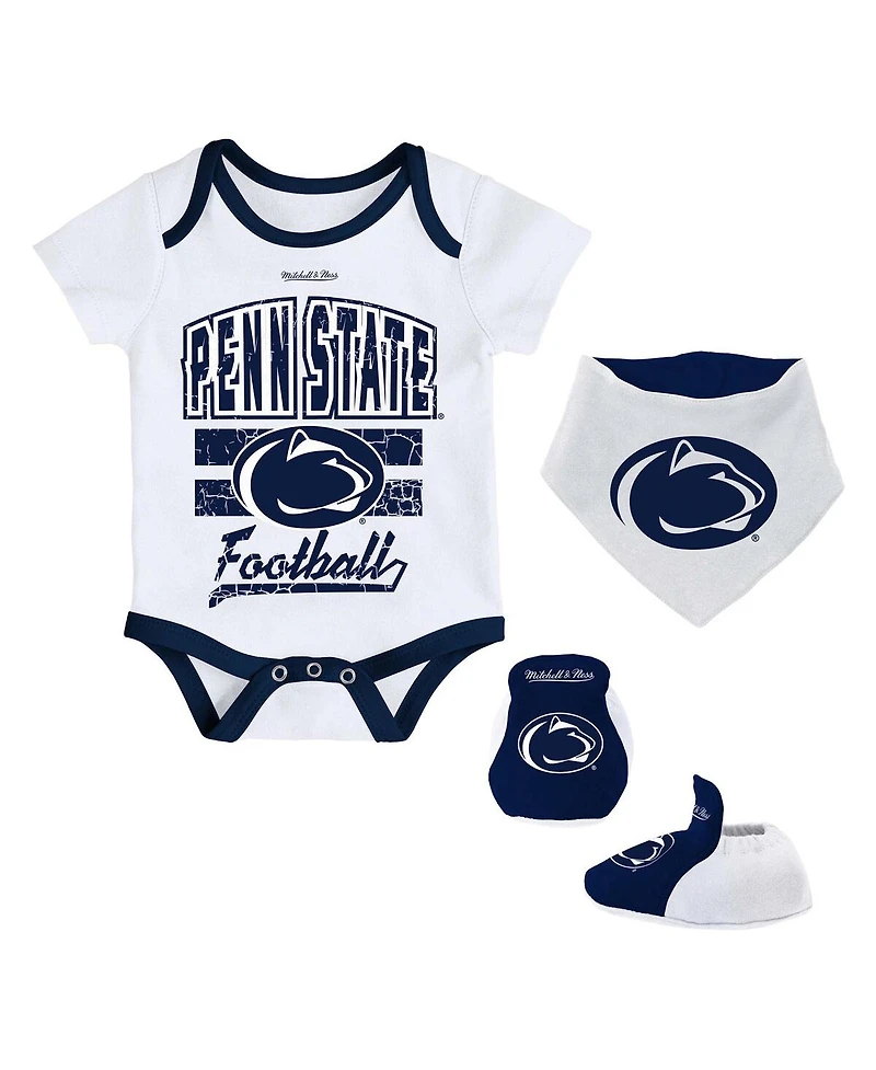 Mitchell & Ness Baby Boys and Girls White Penn State Nittany Lions Bodysuit, Bib Bootie, Set of 3
