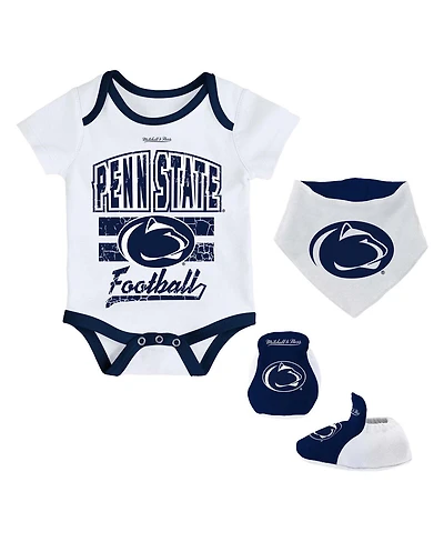 Mitchell & Ness Baby Boys and Girls White Penn State Nittany Lions Bodysuit, Bib Bootie, Set of 3