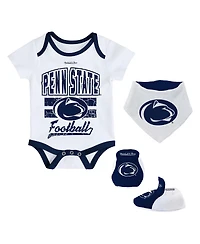 Mitchell & Ness Baby Boys and Girls White Penn State Nittany Lions Bodysuit, Bib Bootie, Set of 3