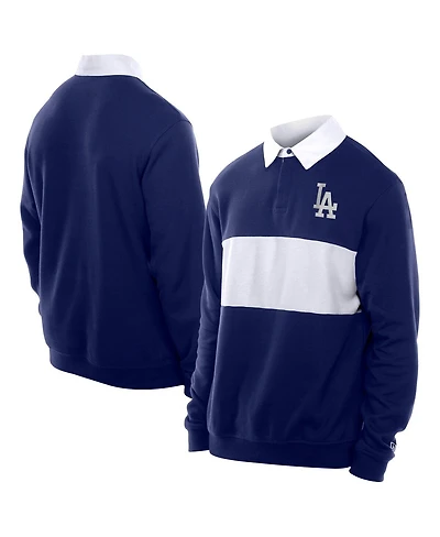 New Era Men's Dark Blue Los Angeles Dodgers Throwback Prep Color Block Rugby Polo Shirt