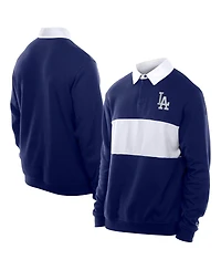 New Era Men's Dark Blue Los Angeles Dodgers Throwback Prep Color Block Rugby Polo Shirt