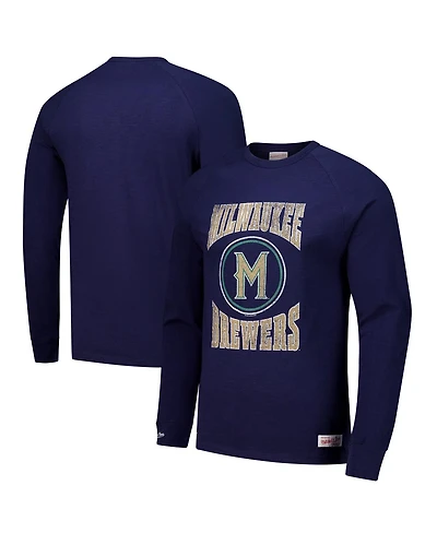 Mitchell & Ness Men's Navy Milwaukee Brewers Arched Logo Slub Long Sleeve T-Shirt