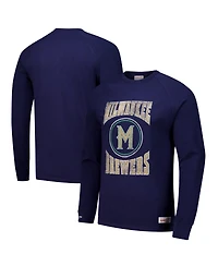 Mitchell & Ness Men's Navy Milwaukee Brewers Arched Logo Slub Long Sleeve T-Shirt