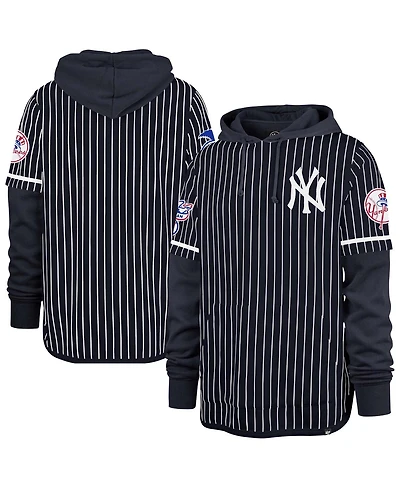 '47 Brand Men's Navy New York Yankees Pinstripe Double Header Pullover Hoodie