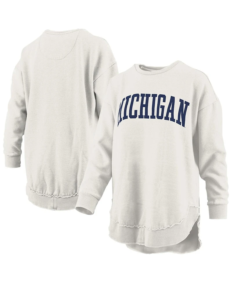 Pressbox Women's Oatmeal Michigan Wolverines Melange Poncho Vintage Fleece Long Sleeve Pullover Sweatshirt